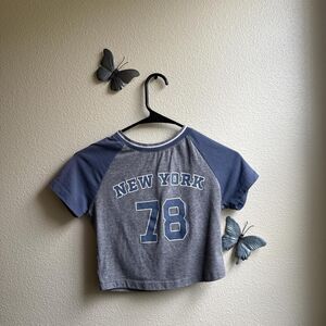 New York 78 Women's Grey and Blue Crop-top